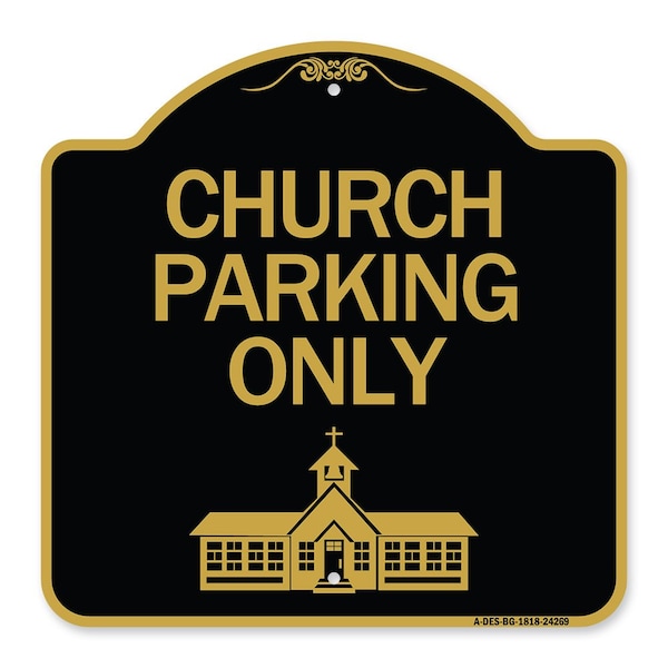Signmission Church Parking Church Symbol, Black & Gold Aluminum Architectural Sign, 18" x 18", BG-1818-24269 A-DES-BG-1818-24269 - main